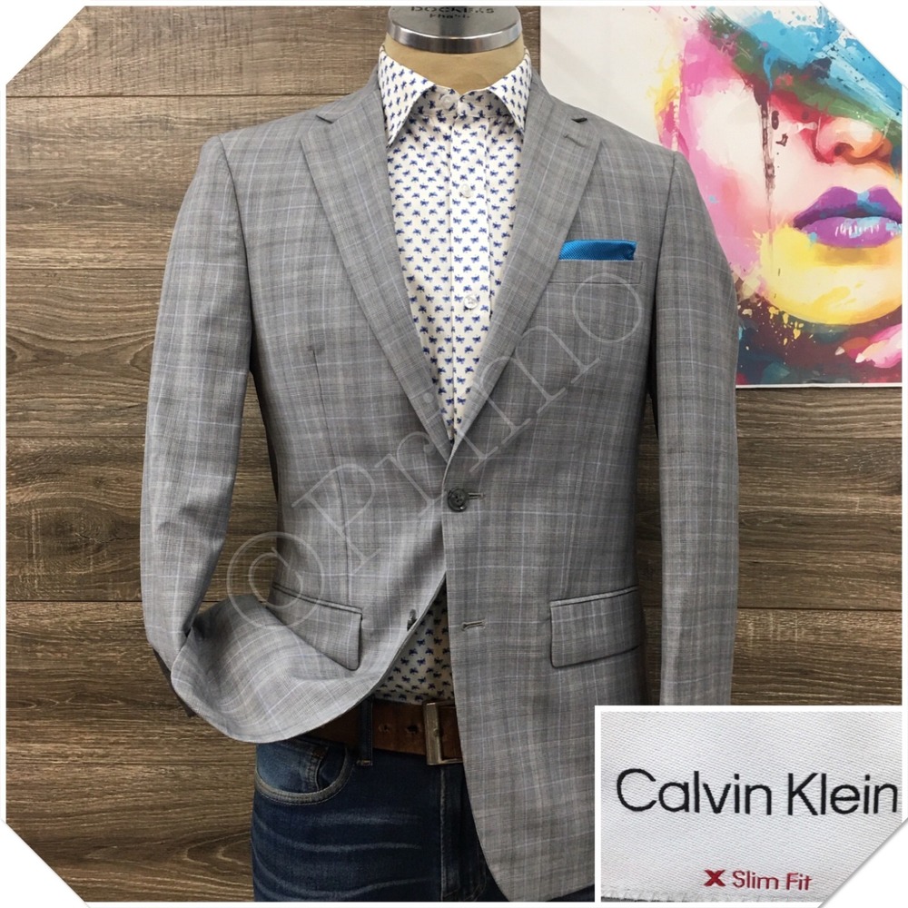 CALVIN KLEIN Mens Wool Blazer Sport Coat Casual Jacket Size 38R Slim Fit Suit